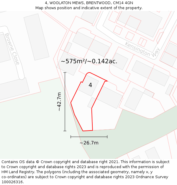 4, WOOLATON MEWS, BRENTWOOD, CM14 4GN: Plot and title map
