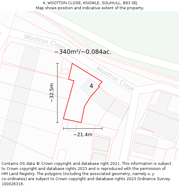 4, WOOTTON CLOSE, KNOWLE, SOLIHULL, B93 0EJ: Plot and title map