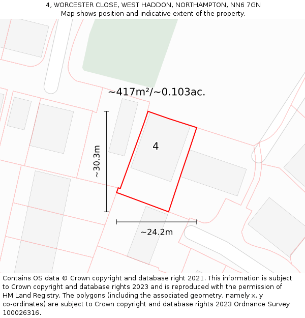 4, WORCESTER CLOSE, WEST HADDON, NORTHAMPTON, NN6 7GN: Plot and title map