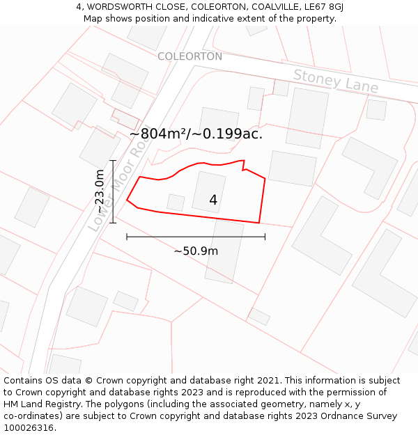 4, WORDSWORTH CLOSE, COLEORTON, COALVILLE, LE67 8GJ: Plot and title map