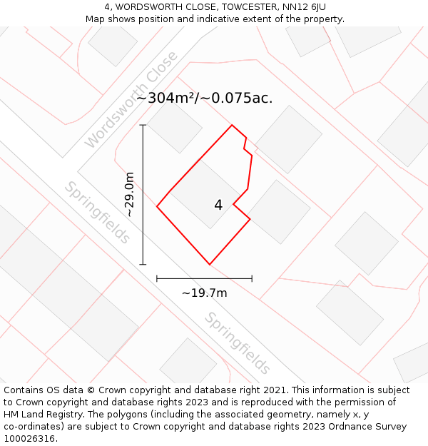 4, WORDSWORTH CLOSE, TOWCESTER, NN12 6JU: Plot and title map