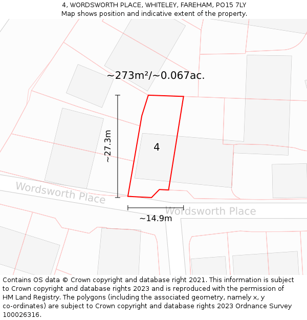 4, WORDSWORTH PLACE, WHITELEY, FAREHAM, PO15 7LY: Plot and title map