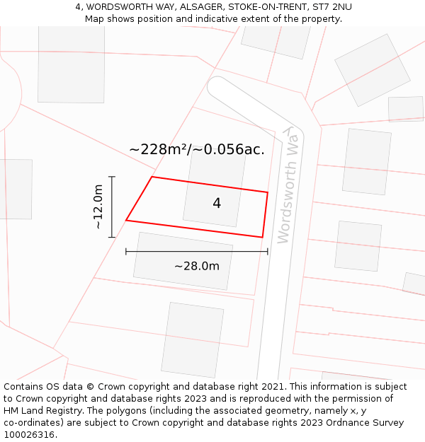 4, WORDSWORTH WAY, ALSAGER, STOKE-ON-TRENT, ST7 2NU: Plot and title map