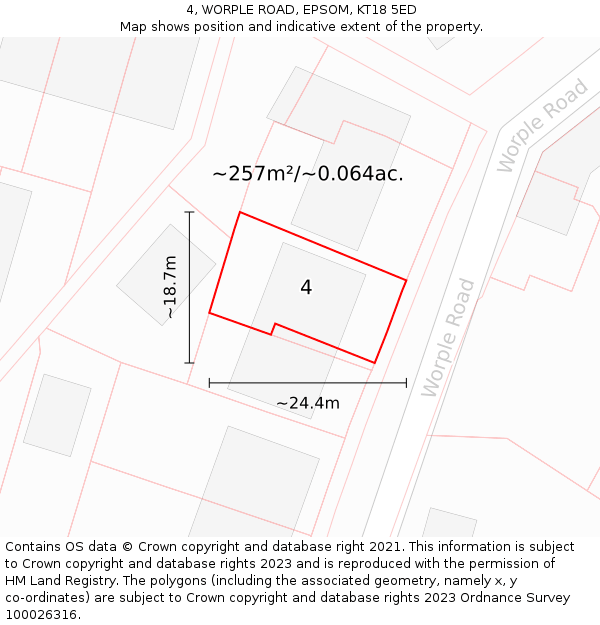 4, WORPLE ROAD, EPSOM, KT18 5ED: Plot and title map