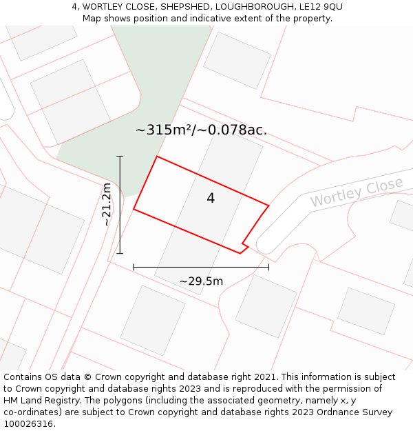 4, WORTLEY CLOSE, SHEPSHED, LOUGHBOROUGH, LE12 9QU: Plot and title map