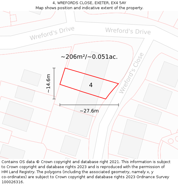 4, WREFORDS CLOSE, EXETER, EX4 5AY: Plot and title map