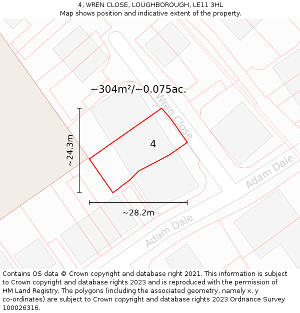 4, WREN CLOSE, LOUGHBOROUGH, LE11 3HL: Plot and title map