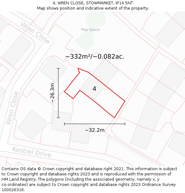 4, WREN CLOSE, STOWMARKET, IP14 5NT: Plot and title map