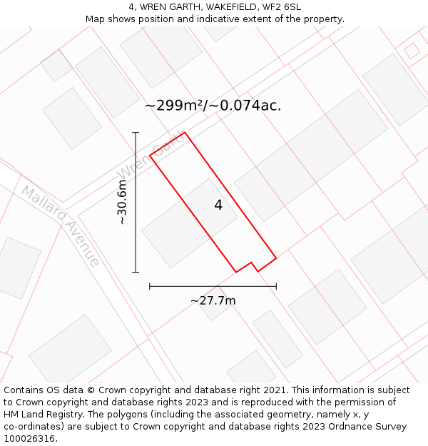 4, WREN GARTH, WAKEFIELD, WF2 6SL: Plot and title map
