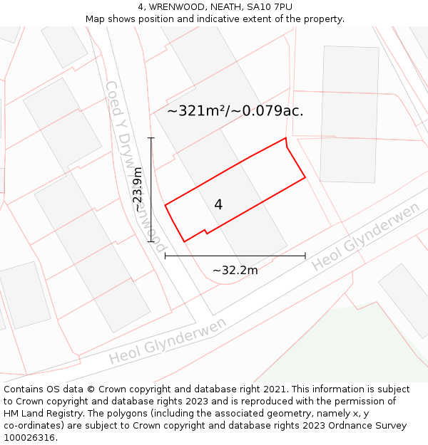 4, WRENWOOD, NEATH, SA10 7PU: Plot and title map