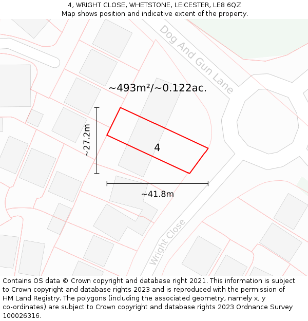 4, WRIGHT CLOSE, WHETSTONE, LEICESTER, LE8 6QZ: Plot and title map