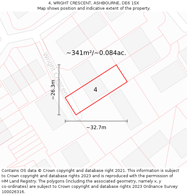 4, WRIGHT CRESCENT, ASHBOURNE, DE6 1SX: Plot and title map
