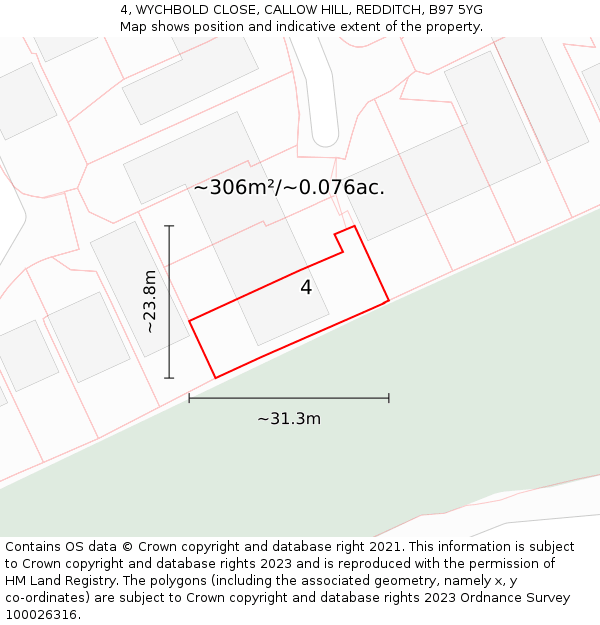 4, WYCHBOLD CLOSE, CALLOW HILL, REDDITCH, B97 5YG: Plot and title map