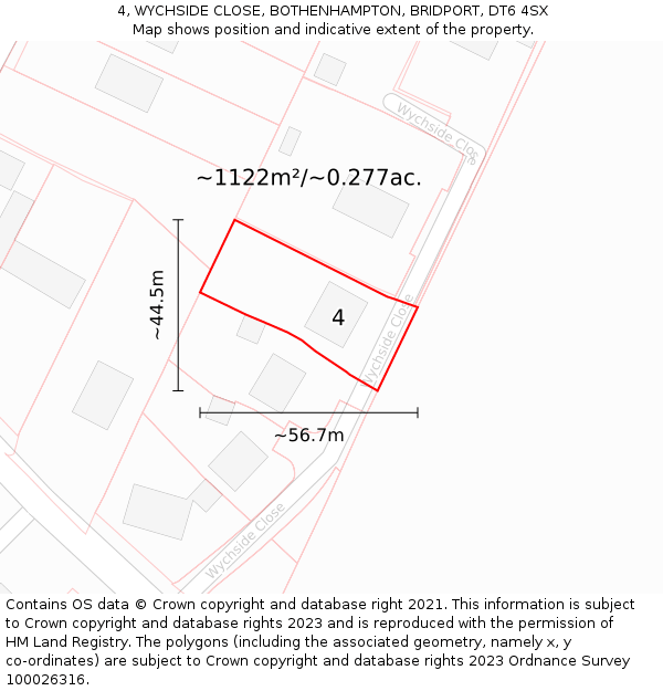 4, WYCHSIDE CLOSE, BOTHENHAMPTON, BRIDPORT, DT6 4SX: Plot and title map