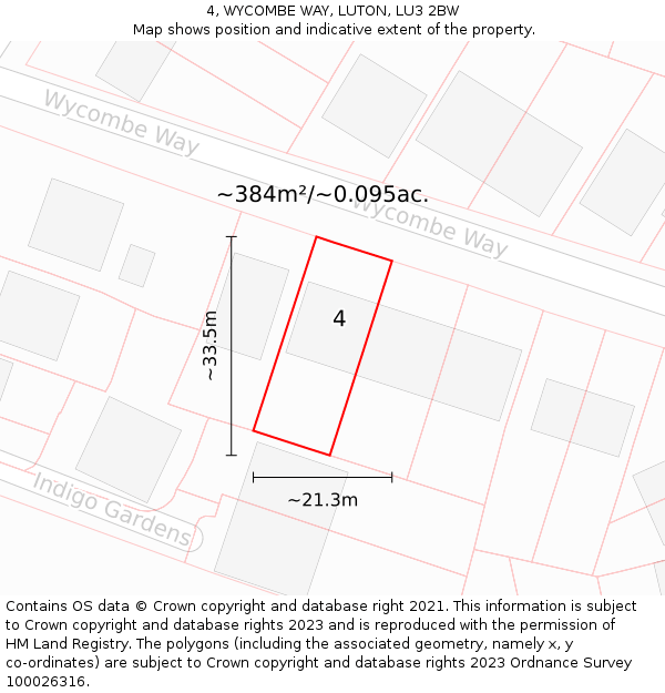 4, WYCOMBE WAY, LUTON, LU3 2BW: Plot and title map