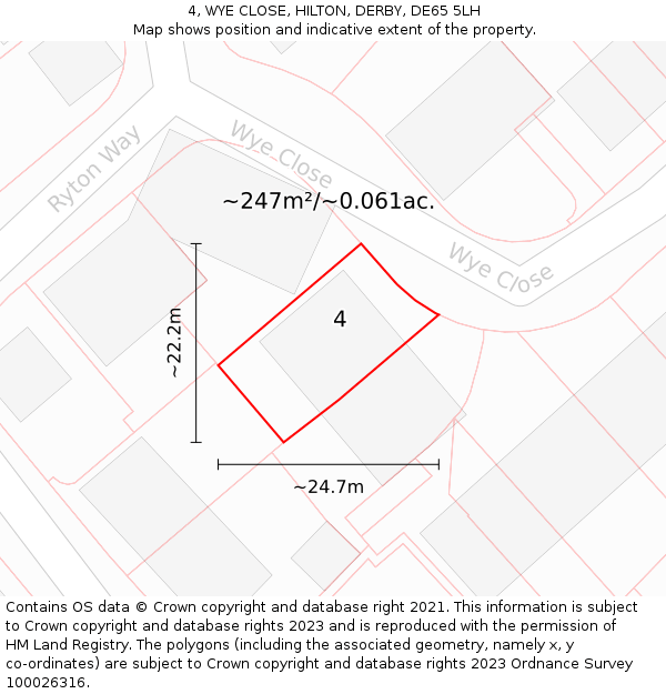 4, WYE CLOSE, HILTON, DERBY, DE65 5LH: Plot and title map