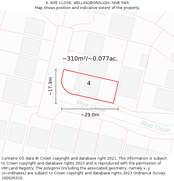 4, WYE CLOSE, WELLINGBOROUGH, NN8 5WS: Plot and title map