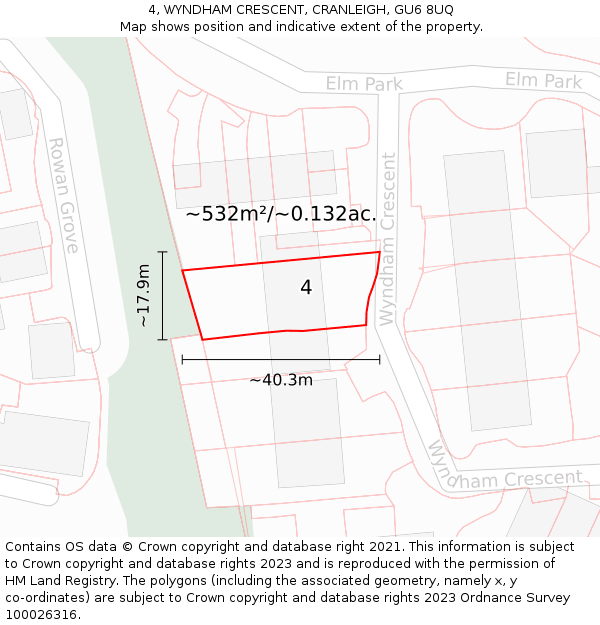 4, WYNDHAM CRESCENT, CRANLEIGH, GU6 8UQ: Plot and title map