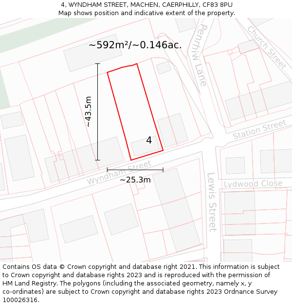 4, WYNDHAM STREET, MACHEN, CAERPHILLY, CF83 8PU: Plot and title map