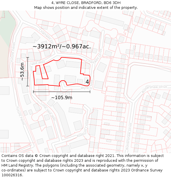 4, WYRE CLOSE, BRADFORD, BD6 3DH: Plot and title map