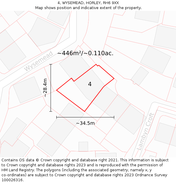 4, WYSEMEAD, HORLEY, RH6 9XX: Plot and title map