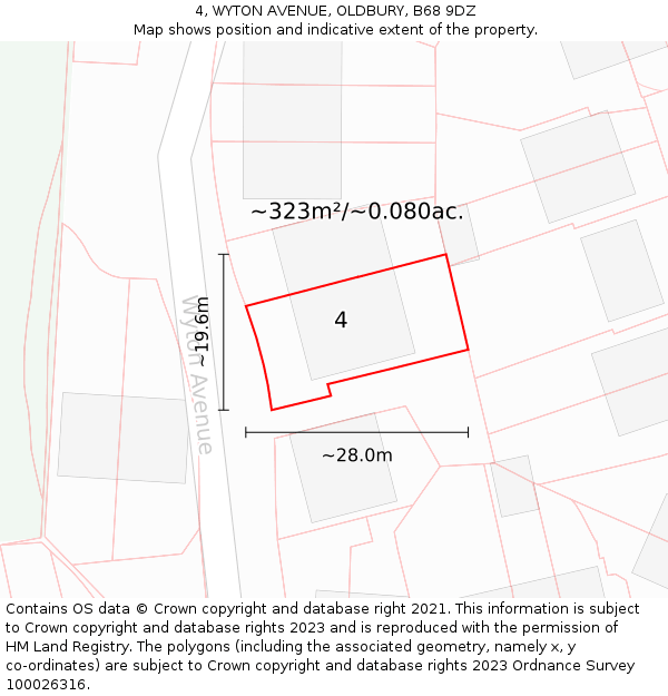 4, WYTON AVENUE, OLDBURY, B68 9DZ: Plot and title map
