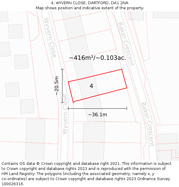4, WYVERN CLOSE, DARTFORD, DA1 2NA: Plot and title map