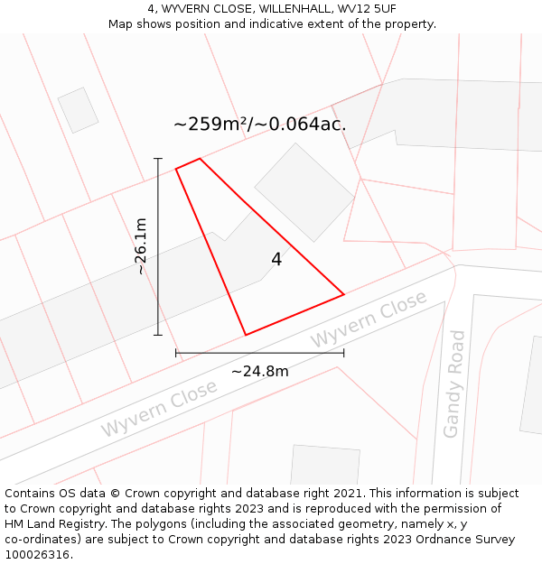 4, WYVERN CLOSE, WILLENHALL, WV12 5UF: Plot and title map