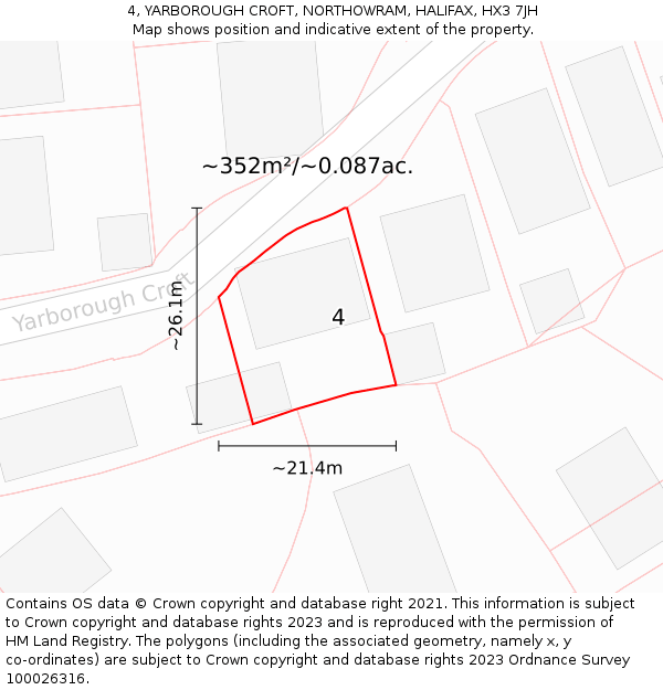 4, YARBOROUGH CROFT, NORTHOWRAM, HALIFAX, HX3 7JH: Plot and title map