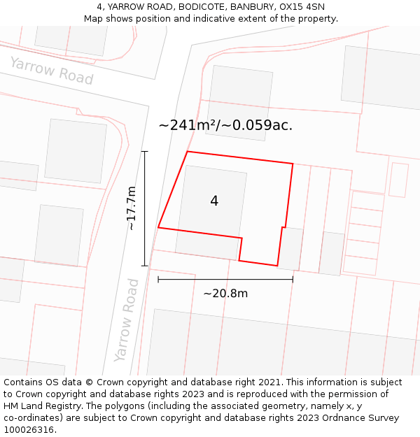 4, YARROW ROAD, BODICOTE, BANBURY, OX15 4SN: Plot and title map