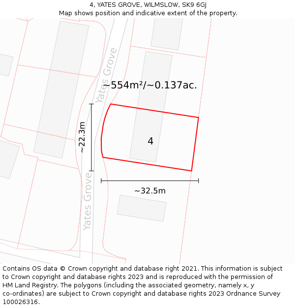 4, YATES GROVE, WILMSLOW, SK9 6GJ: Plot and title map