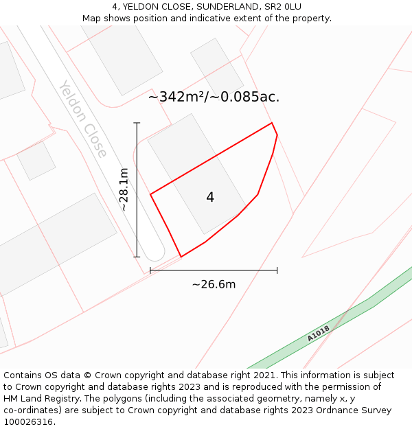 4, YELDON CLOSE, SUNDERLAND, SR2 0LU: Plot and title map