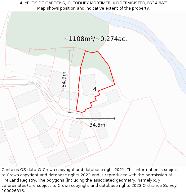 4, YELDSIDE GARDENS, CLEOBURY MORTIMER, KIDDERMINSTER, DY14 8AZ: Plot and title map