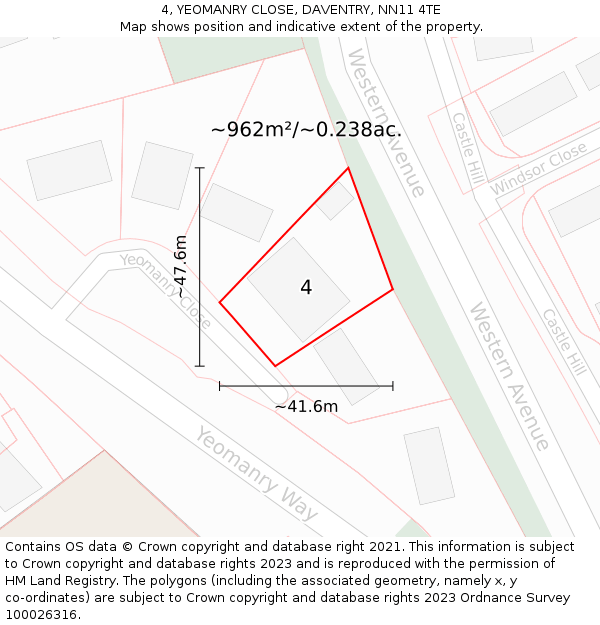 4, YEOMANRY CLOSE, DAVENTRY, NN11 4TE: Plot and title map