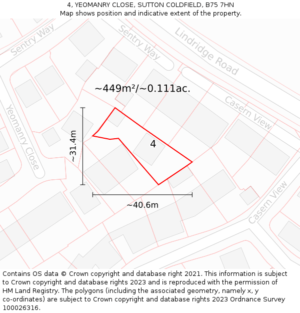 4, YEOMANRY CLOSE, SUTTON COLDFIELD, B75 7HN: Plot and title map