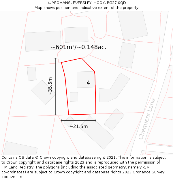 4, YEOMANS, EVERSLEY, HOOK, RG27 0QD: Plot and title map