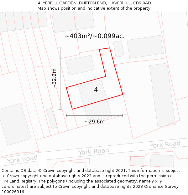4, YERRILL GARDEN, BURTON END, HAVERHILL, CB9 9AD: Plot and title map