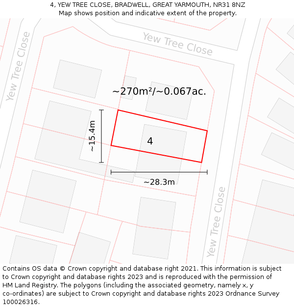 4, YEW TREE CLOSE, BRADWELL, GREAT YARMOUTH, NR31 8NZ: Plot and title map