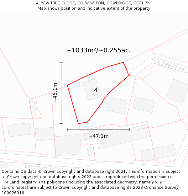 4, YEW TREE CLOSE, COLWINSTON, COWBRIDGE, CF71 7NF: Plot and title map