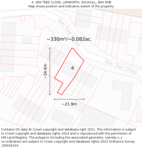 4, YEW TREE CLOSE, LAPWORTH, SOLIHULL, B94 6NB: Plot and title map