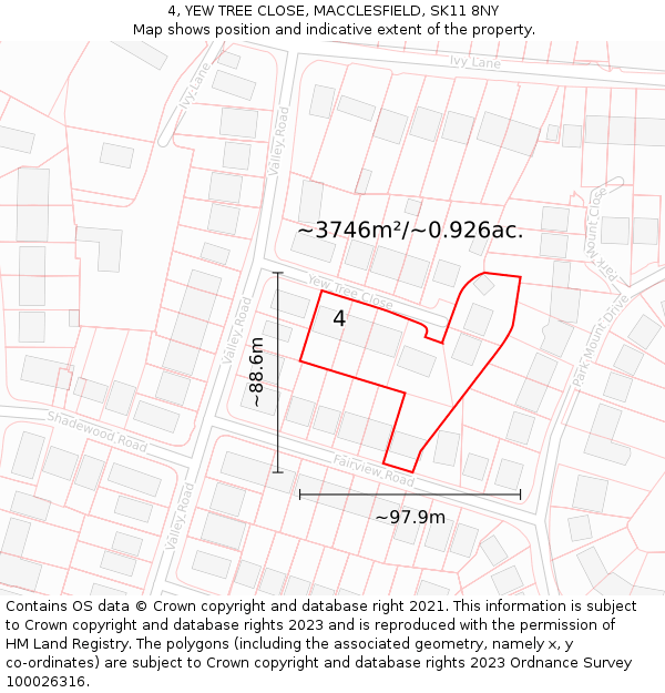 4, YEW TREE CLOSE, MACCLESFIELD, SK11 8NY: Plot and title map