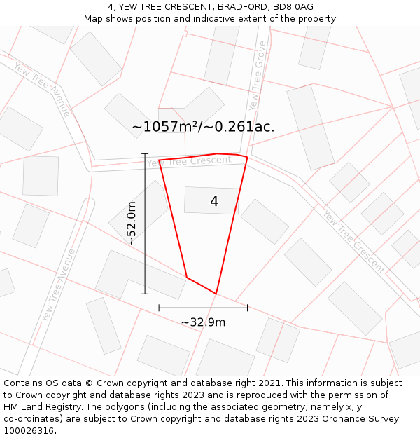 4, YEW TREE CRESCENT, BRADFORD, BD8 0AG: Plot and title map