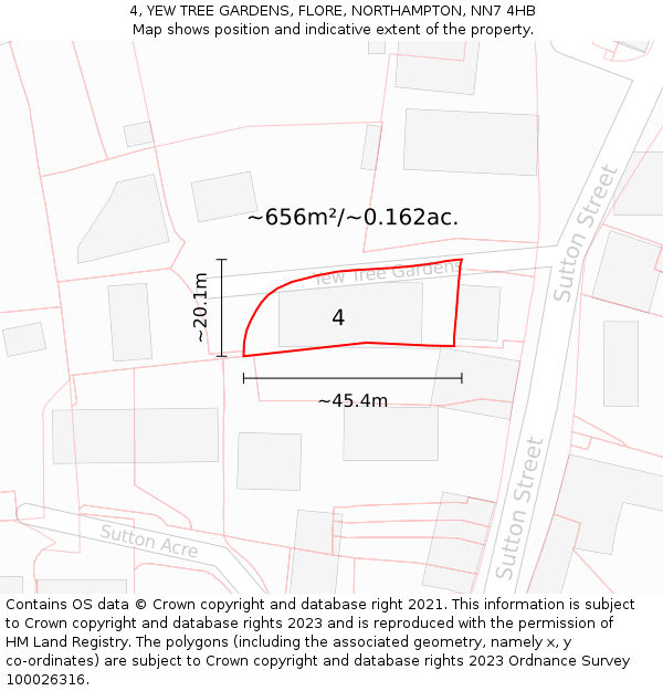 4, YEW TREE GARDENS, FLORE, NORTHAMPTON, NN7 4HB: Plot and title map