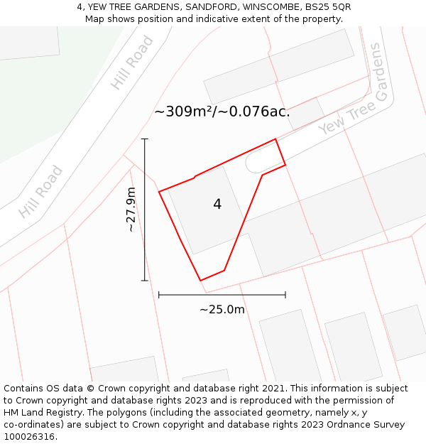 4, YEW TREE GARDENS, SANDFORD, WINSCOMBE, BS25 5QR: Plot and title map