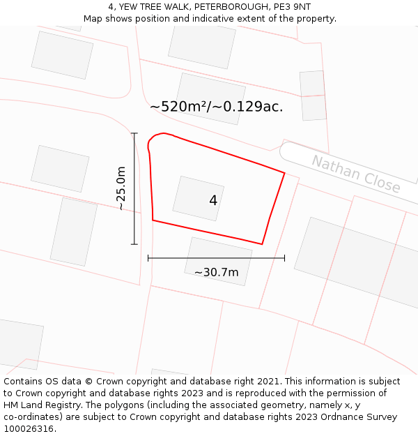 4, YEW TREE WALK, PETERBOROUGH, PE3 9NT: Plot and title map