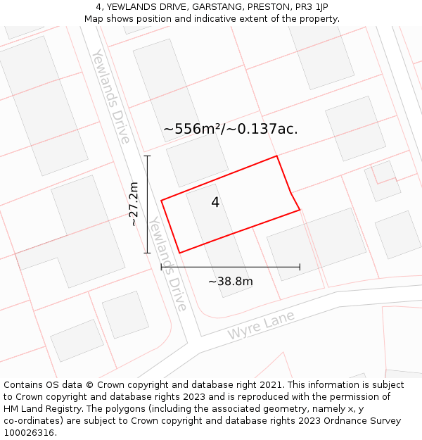 4, YEWLANDS DRIVE, GARSTANG, PRESTON, PR3 1JP: Plot and title map