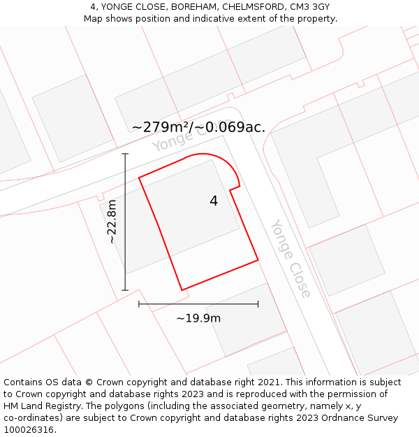 4, YONGE CLOSE, BOREHAM, CHELMSFORD, CM3 3GY: Plot and title map