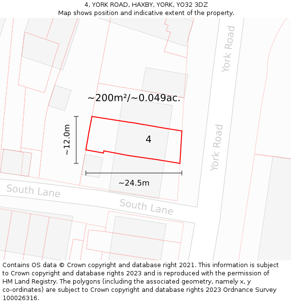 4, YORK ROAD, HAXBY, YORK, YO32 3DZ: Plot and title map