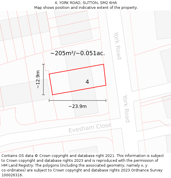 4, YORK ROAD, SUTTON, SM2 6HA: Plot and title map