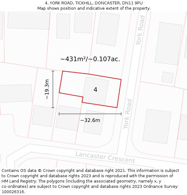 4, YORK ROAD, TICKHILL, DONCASTER, DN11 9PU: Plot and title map